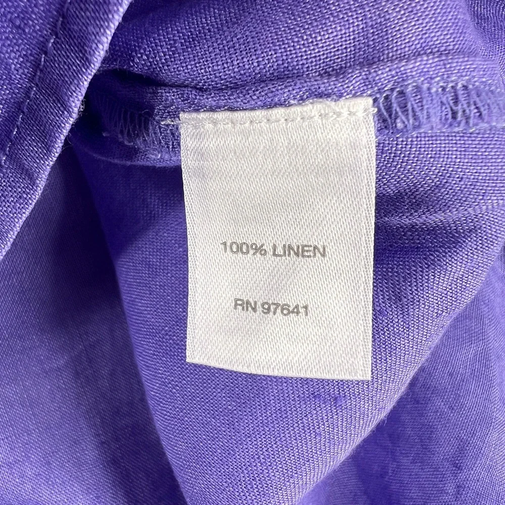 J.Jill Love Linen Essential Button Front Shirt Women XL Purple Minimal Coastal - Picture 9 of 11